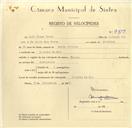 Registo de velocípede com o nº 9819, em nome de Luís Fiuza Tomás, morador em Azenhas do Mar.