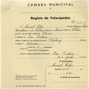 Registo de velocípede de marca Sterling, com o nº 1866, em nome de Manuel Lopes, morador em Pero Pinheiro.