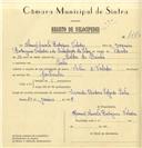 Registo de velocípede de marca Artur & Valadas, com o nº 7475, em nome de Manuel Aniceto Rodrigues Valadas, morador em Sintra.