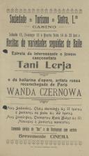 Programa de espetáculos com a participação dos artistas Tani Lerja e Wanda Czernowa.