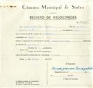 Registo de velocípede de marca H.M.W., com o nº 9444, em nome de Amado Germano Bento Galrão, morador em Anços.