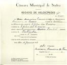 Registo de velocípede de marca Pombal, com o nº 9520, em nome de Ilídio Maximino Caneira Silva, morador em S. João das Lampas.