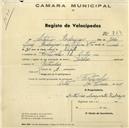 Registo de velocípede com o nº 863, em nome de António Rodrigues, morador em Fontanelas.