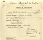 Registo de velocípede de marca Pombal, com o nº 9912, em nome de João Carlos dos Santos, morador em Mucifal.