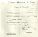 Registo de velocípede de marca St-Etiene L. Sauron, com o nº 9005, em nome de Maria de Jesus das Neves, moradora em Chão de Meninos.