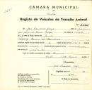 Registo de um veiculo de duas rodas tirado por dois animais de espécie muar destinado a transporte de mercadorias em nome de José Francisco Jorge, morador no Arneiro dos Marinheiros.