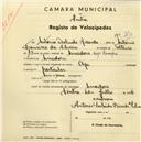 Registo de velocípede de marca Olga, com o nº 2610, em nome de António Deolindo Ricardo, morador em Amadora.
