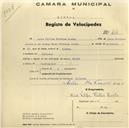 Registo de velocípede de marca Nadir, com o nº 424, em nome de Luís Filipe Vieitas Costa, morador em Colares.