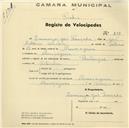 Registo de velocípede de marca Sterling, com o nº 807, em nome de Domingos José Louçada, morador em Almoçageme.