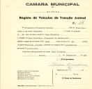 Registo de um veiculo de duas rodas tirado por um animal de espécie asinina destinado a transporte de mercadorias em nome de Prudêncio Francisco Janota, morador em Pero Pinheiro.