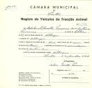 Registo de um veiculo de duas rodas tirado por um animal de espécie muar destinado a transporte de mercadorias em nome de Adelino Silvestre Venâncio, morador em Albogas.