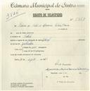Registo de velocípede  com o nº 5368, em nome de Fábrica de Saltos de Madeira Estrela, Lda, com sede em Sintra.