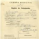 Registo de velocípede de marca Nacional, com o nº 4172, em nome de José da Silva, morador em Lameiras.