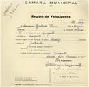 Registo de velocípede de marca Sterling, com o nº 625, em nome de Amâncio Agostinho Viana, morador em Magoito.