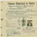 Registo de matricula de velocipedista em nome de Domingos Rodrigues, morador em Queluz, com o nº de inscrição 578.