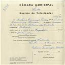 Registo de velocípede de marca Reynolds, com o nº 4576, em nome de António Domingos Simões, morador em Cabrela.