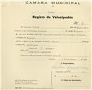 Registo de velocípede de marca Chaion, com o nº 9, em nome de António Sabino, morador em Negrais.