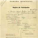 Registo de velocípede de marca Olga, com o nº 1520, em nome de Domingos Miguel Caetano, morador em Codiceira.