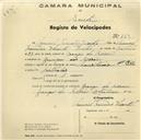 Registo de velocípede de marca Mauritania, com o nº 763, em nome de Manuel Francisco Vicente, morador em Granja dos Serrões.