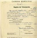Registo de velocípede de marca Chandler, com o nº 2149, em nome de Maria da Conceição Pinto e Abreu, moradora em Estrada do Macieira, Casal de São Luís, Sintra.