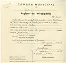 Registo de velocípede de marca La Guide, com o nº 3106, em nome de José Manuel Ramos Bermudez, morador em Algueirão.