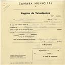 Registo de velocípede com o nº 1820, em nome de José Carreira, morador em Várzea de Sintra.