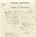 Registo de velocípede com o nº 4506, em nome de José de Jesus Dionísio, morador em Abrunheira.