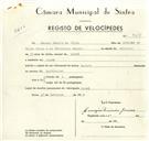 Registo de velocípede com o nº 9416, em nome de Manuel Soares da Silva, morador em Linhó.