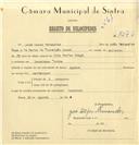 Registo de velocípede com o nº 7276, em nome de José Lopes Fernandes, morador em Lameiras.