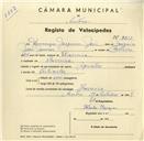 Registo de velocípede de marca Sprinter, com o nº 3293, em nome de Domingos Joaquim João, morador em Barreira.