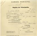 Registo de velocípede com o nº 1036, em nome de Luís Matos, morador em Idanha.