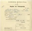 Registo de velocípede com o nº 3554, em nome de João Duarte Cavaleira, morador em Morelena.