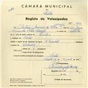 Registo de velocípede de marca Raio e Pombal, com o nº 3792, em nome de Meunier da Silva Araújo, moradora em Sintra.