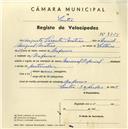Registo de velocípede de marca Nacional, com o nº 3724, em nome de Augusto Vicente Matias, morador em Nafarros.