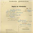 Registo de velocípede com o nº 477, em nome de José Duarte Freitas, morador em Monte Arroio.