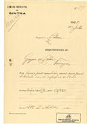Licença para concluir a construção de uma casa no Vinagre em Colares em nome de Gregório da Silva com o Processo OB nº 339/1925, com a licença de construção nº 284 de 05/09/1925.