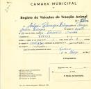 Registo de um veiculo de duas rodas tirado por dois animais de espécie cavalar destinado a transporte de mercadorias em nome de António Domingos Rodrigues, morador na Várzea.