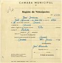 Registo de velocípede de marca Vilar, com o nº 2280, em nome de José Miranda, morador em Maceira.