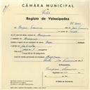 Registo de velocípede de marca Cross, com o nº 4045, em nome de Crispim Francisco, morador em Almorquim.