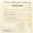 Registo de velocípede de marca Flecha, com o nº 4827, em nome de Duarte Simões Gama Novo, morador em Albarraque.