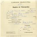 Registo de velocípede de marca Mistral, com o nº 2853, em nome de José Inácio do Couto, morador em Várzea de Sintra.