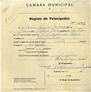 Registo de velocípede de marca Star, com o nº 1697, em nome de Adelino Simões Raposo, morador em Pero Pinheiro.