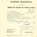 Registo de um veiculo de duas rodas tirado por um animal de espécie bovina destinado a transporte de mercadorias em nome de Sebastião Dias, morador no Casal dos Choupos em Queluz.