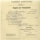 Registo de velocípede com o nº 1563, em nome de Manuel Duarte Raio, morador em Sintra.