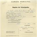 Registo de velocípede com o nº 940, em nome de Carlos Antero Lopes Ferreira, morador em Praia das Maçãs.