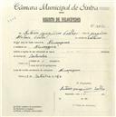 Registo de velocípede com o nº 4851, em nome de António Joaquim Coelho, morador em Almoçageme.