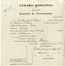 Registo de velocípede de marca Ómega, com o nº 5078, em nome de João Conceição Procópio., morador em Queluz.