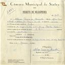 Registo de velocípede de marca L.R.S., com o nº 6203, em nome de Alfredo Pereira de Carvalho, morador em Avª Veiga da Cunha, Idanha.