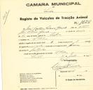 Registo de um veiculo de duas rodas tirado por um animal de espécie muar e cavalar destinado a transporte de mercadorias em nome de José Caetano Salema Garção, morador em São Pedro.