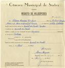 Registo de velocípede de marca Império, com o nº 7005, em nome de Silvino Carreira Epifânio, morador em Quinta das Baútas.
